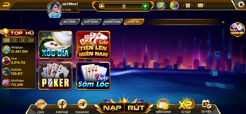 Kho game bài hấp dẫn tại AK789